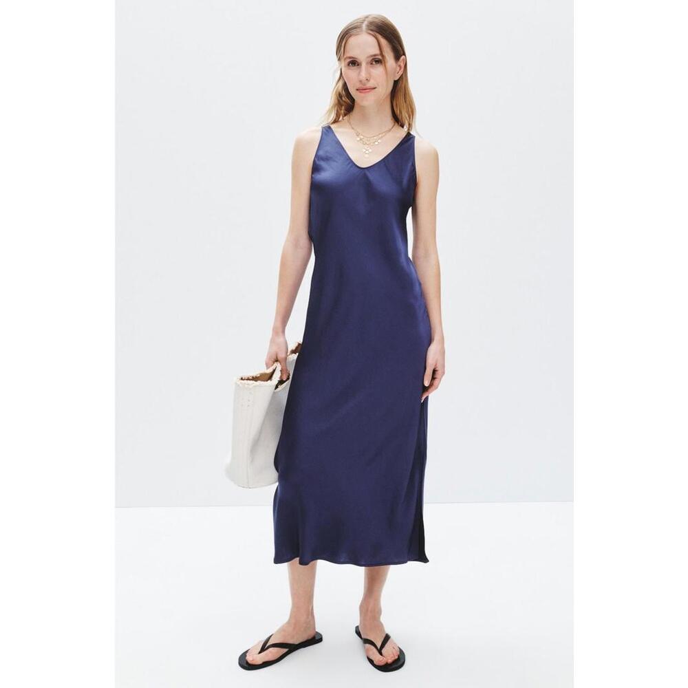 NIC + ZOE Blue Day Gloss Bias Cut Tank Dress Size M with Fabric Pull